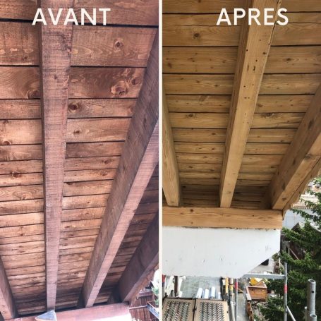 Aérogommage d'une charpente